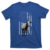 Distressed Americanmeaningful Giftflag Cow Vintage Patriotic Farmer Funny Gift T-Shirt