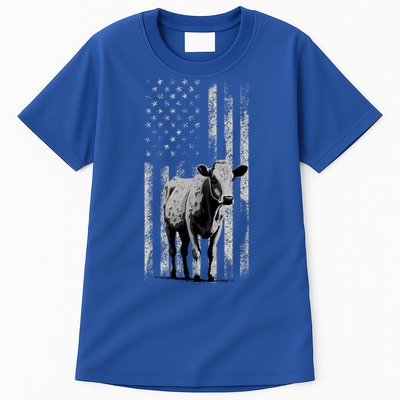 Distressed Americanmeaningful Giftflag Cow Vintage Patriotic Farmer Funny Gift Tall T-Shirt