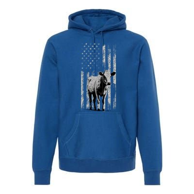 Distressed Americanmeaningful Giftflag Cow Vintage Patriotic Farmer Funny Gift Premium Hoodie