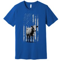 Distressed Americanmeaningful Giftflag Cow Vintage Patriotic Farmer Funny Gift Premium T-Shirt