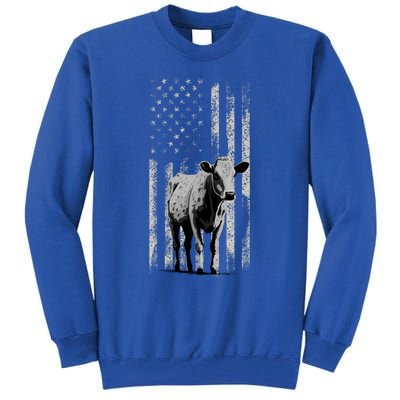 Distressed Americanmeaningful Giftflag Cow Vintage Patriotic Farmer Funny Gift Tall Sweatshirt