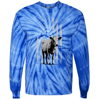 Distressed Americanmeaningful Giftflag Cow Vintage Patriotic Farmer Funny Gift Tie-Dye Long Sleeve Shirt