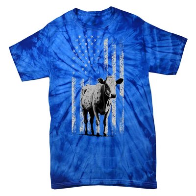 Distressed Americanmeaningful Giftflag Cow Vintage Patriotic Farmer Funny Gift Tie-Dye T-Shirt