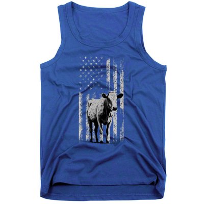 Distressed Americanmeaningful Giftflag Cow Vintage Patriotic Farmer Funny Gift Tank Top