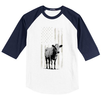 Distressed Americanmeaningful Giftflag Cow Vintage Patriotic Farmer Funny Gift Baseball Sleeve Shirt