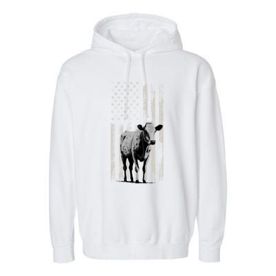 Distressed Americanmeaningful Giftflag Cow Vintage Patriotic Farmer Funny Gift Garment-Dyed Fleece Hoodie