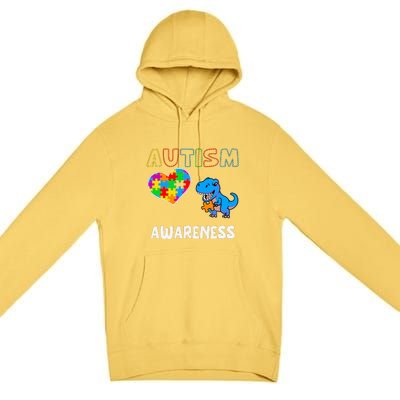 Dinosaur Autistic Heart Puzzle Autism Awareness Month Premium Pullover Hoodie