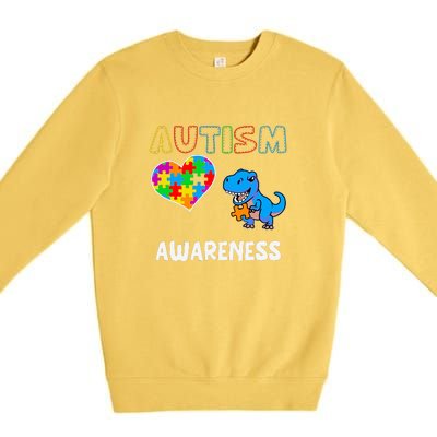 Dinosaur Autistic Heart Puzzle Autism Awareness Month Premium Crewneck Sweatshirt