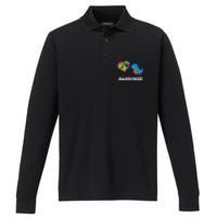 Dinosaur Autistic Heart Puzzle Autism Awareness Month Performance Long Sleeve Polo