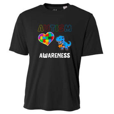 Dinosaur Autistic Heart Puzzle Autism Awareness Month Cooling Performance Crew T-Shirt