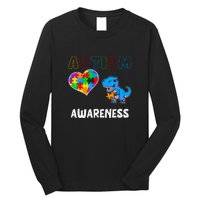 Dinosaur Autistic Heart Puzzle Autism Awareness Month Long Sleeve Shirt