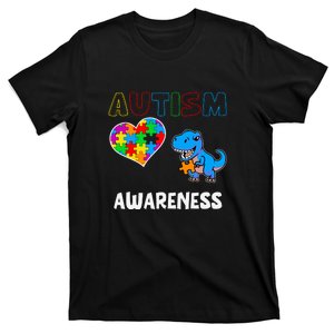 Dinosaur Autistic Heart Puzzle Autism Awareness Month T-Shirt