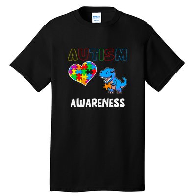 Dinosaur Autistic Heart Puzzle Autism Awareness Month Tall T-Shirt