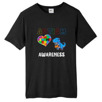 Dinosaur Autistic Heart Puzzle Autism Awareness Month Tall Fusion ChromaSoft Performance T-Shirt