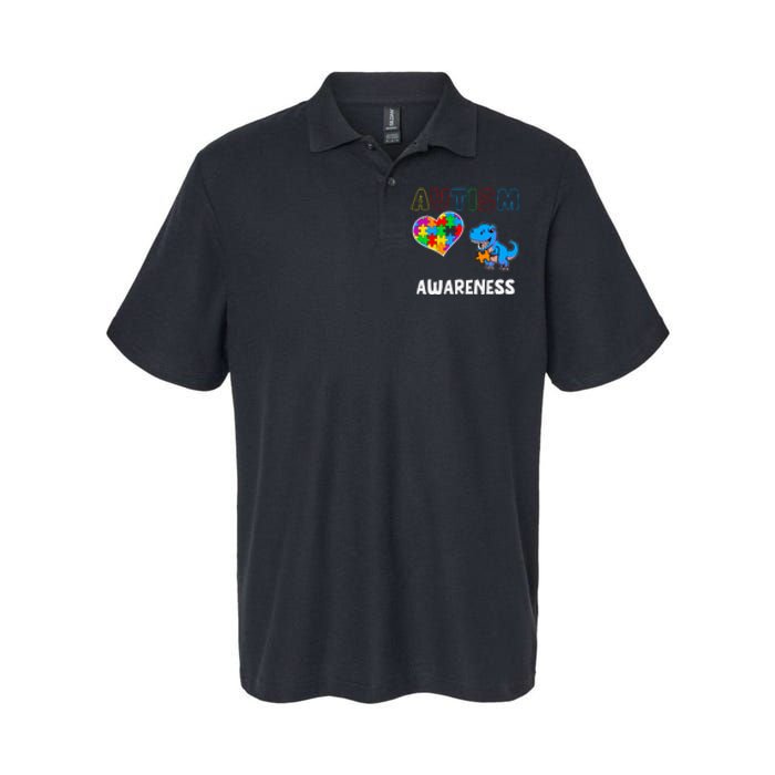 Dinosaur Autistic Heart Puzzle Autism Awareness Month Softstyle Adult Sport Polo