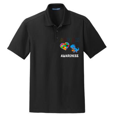 Dinosaur Autistic Heart Puzzle Autism Awareness Month Dry Zone Grid Polo