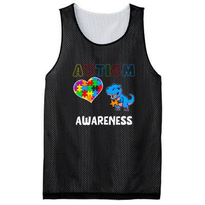 Dinosaur Autistic Heart Puzzle Autism Awareness Month Mesh Reversible Basketball Jersey Tank