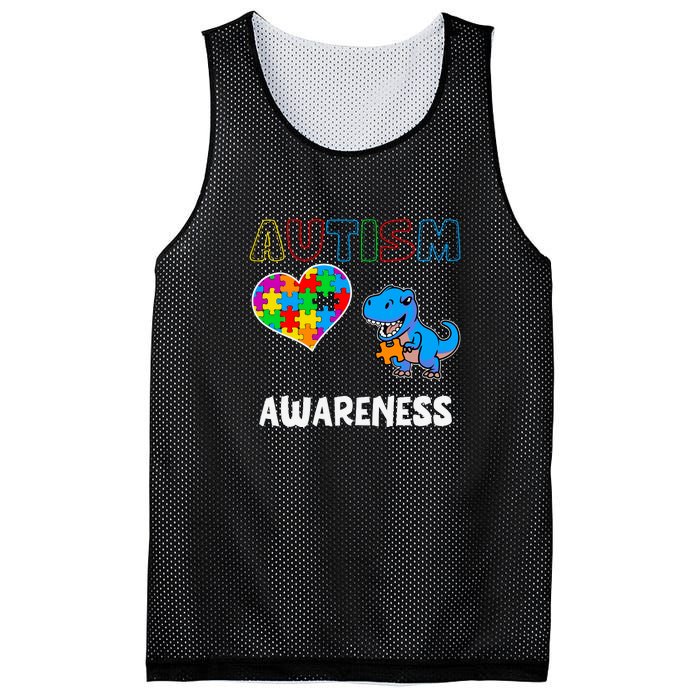 Dinosaur Autistic Heart Puzzle Autism Awareness Month Mesh Reversible Basketball Jersey Tank