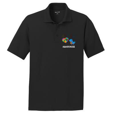 Dinosaur Autistic Heart Puzzle Autism Awareness Month PosiCharge RacerMesh Polo