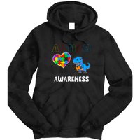 Dinosaur Autistic Heart Puzzle Autism Awareness Month Tie Dye Hoodie