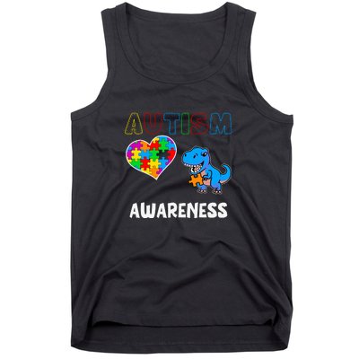 Dinosaur Autistic Heart Puzzle Autism Awareness Month Tank Top