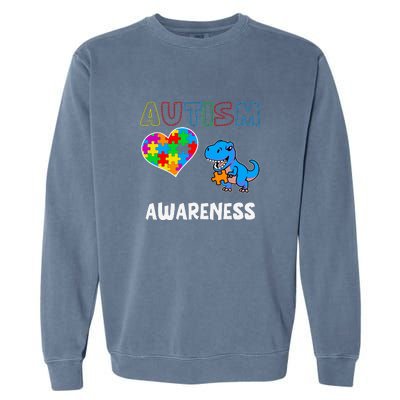 Dinosaur Autistic Heart Puzzle Autism Awareness Month Garment-Dyed Sweatshirt