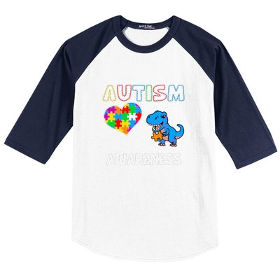 Dinosaur Autistic Heart Puzzle Autism Awareness Month Baseball Sleeve Shirt