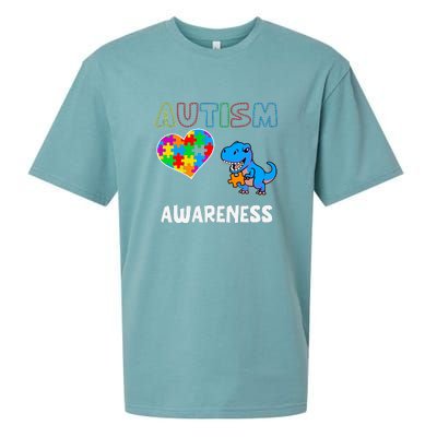 Dinosaur Autistic Heart Puzzle Autism Awareness Month Sueded Cloud Jersey T-Shirt