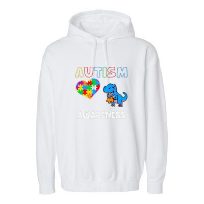 Dinosaur Autistic Heart Puzzle Autism Awareness Month Garment-Dyed Fleece Hoodie