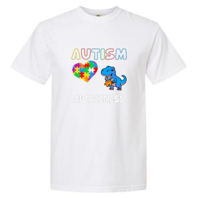 Dinosaur Autistic Heart Puzzle Autism Awareness Month Garment-Dyed Heavyweight T-Shirt