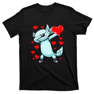 Dabbing Axolotl Heart Funny Valentines Day T-Shirt