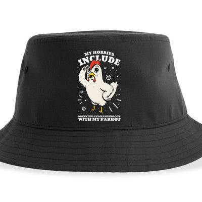 Drinking And Hanging Out With My Parrot Hobby Funny Sustainable Bucket Hat