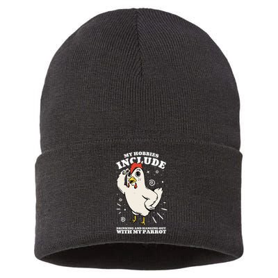 Drinking And Hanging Out With My Parrot Hobby Funny Sustainable Knit Beanie