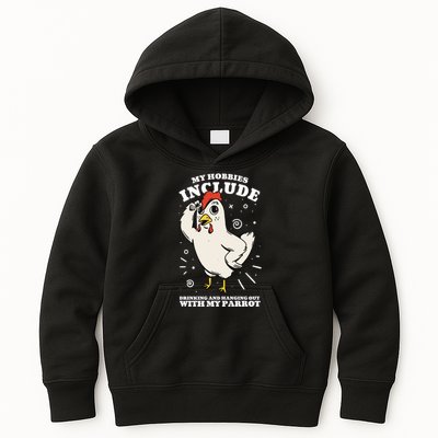 Drinking And Hanging Out With My Parrot Hobby Funny Kids Hoodie