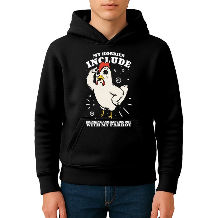 Drinking And Hanging Out With My Parrot Hobby Funny Kids Hoodie