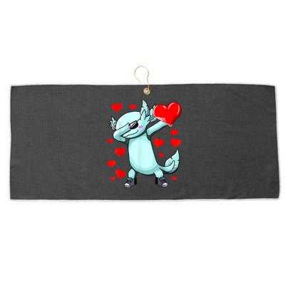 Dabbing Axolotl Heart Valentines Day As Girls Boys  Large Microfiber Waffle Golf Towel