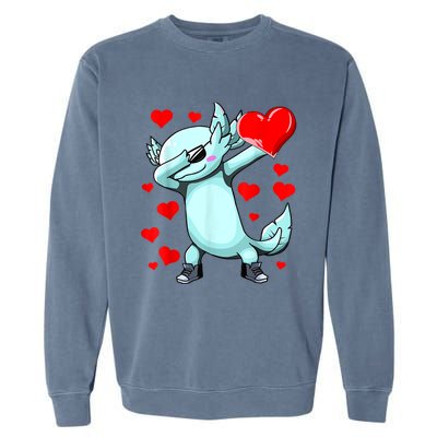 Dabbing Axolotl Heart Valentines Day As Girls Boys  Garment-Dyed Sweatshirt