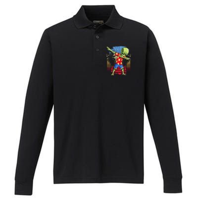 Dabbing Alien Hawaiian Ufo Hawaii Beach Surf Summer Performance Long Sleeve Polo