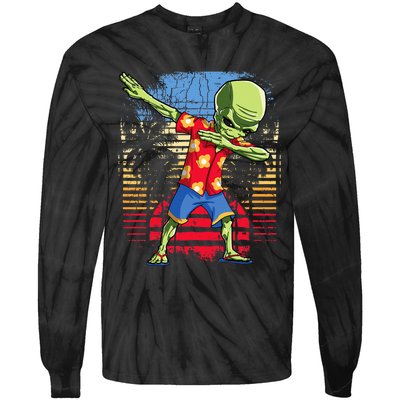 Dabbing Alien Hawaiian Ufo Hawaii Beach Surf Summer Tie-Dye Long Sleeve Shirt