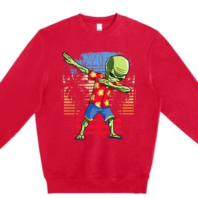 Dabbing Alien Hawaiian Ufo Hawaii Beach Surf Summer Premium Crewneck Sweatshirt