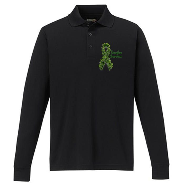 Dwarfism Awareness Hippie Flower Green Ribbon Support Performance Long Sleeve Polo