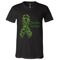 Dwarfism Awareness Hippie Flower Green Ribbon Support V-Neck T-Shirt