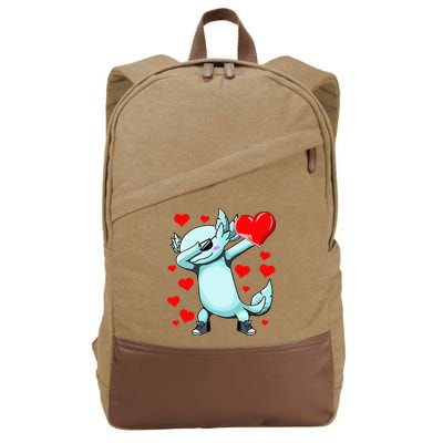 Dabbing Axolotl Heart funny Valentines Day Cotton Canvas Backpack