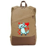 Dabbing Axolotl Heart funny Valentines Day Cotton Canvas Backpack