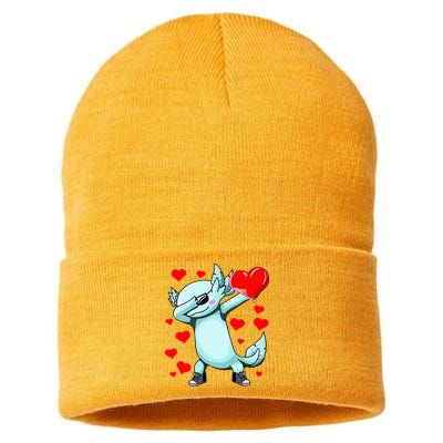 Dabbing Axolotl Heart funny Valentines Day Sustainable Knit Beanie