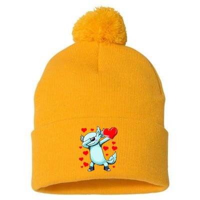 Dabbing Axolotl Heart funny Valentines Day Pom Pom 12in Knit Beanie