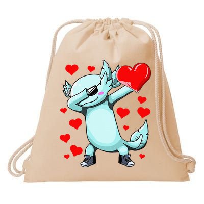 Dabbing Axolotl Heart funny Valentines Day Drawstring Bag