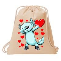 Dabbing Axolotl Heart funny Valentines Day Drawstring Bag