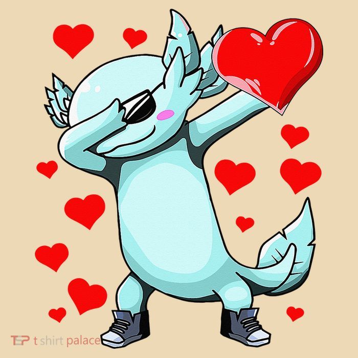 Dabbing Axolotl Heart funny Valentines Day Drawstring Bag