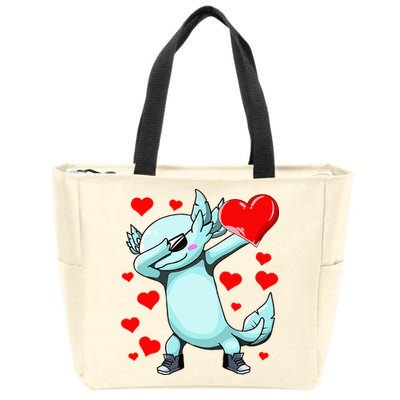 Dabbing Axolotl Heart funny Valentines Day Zip Tote Bag